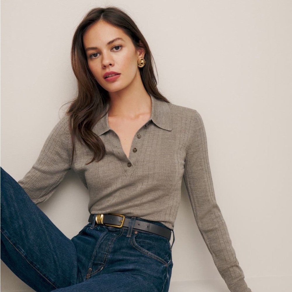 Hermia Rib Wool Polo Sweater Oatmeal/Taupe